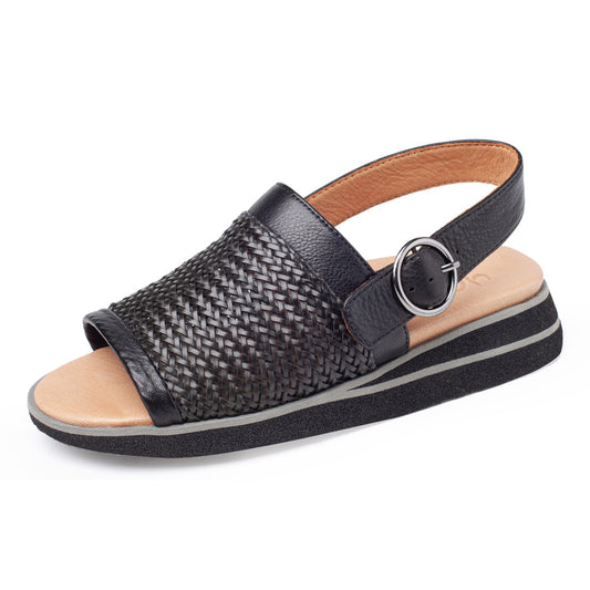 Annie In Black Woven Leather/Plonge Leather