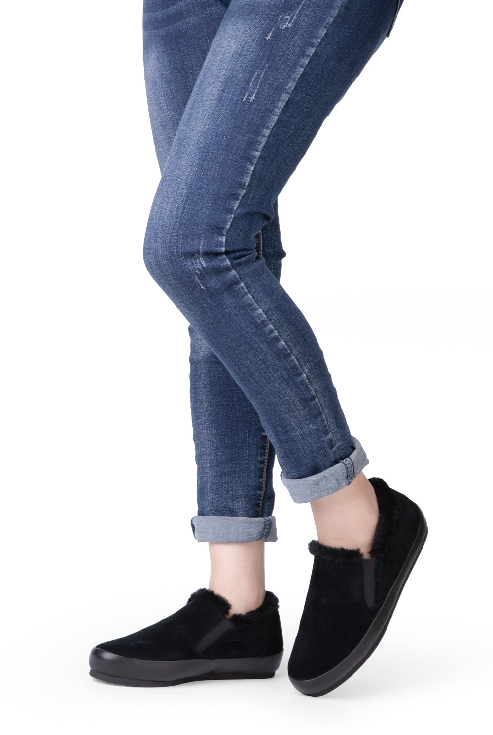 Cynthia 2 In Black Water Resistant Suede/Black Fur