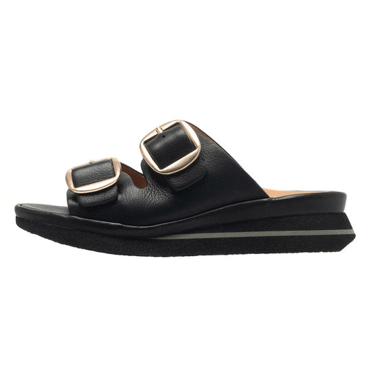 Linda 2 In Black Plonge Leather/Gold Buckle