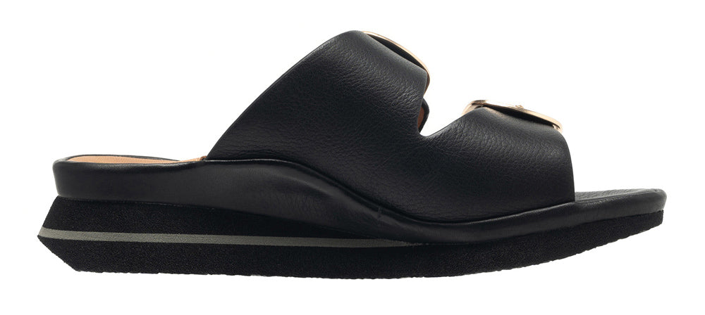 Linda 2 In Black Plonge Leather/Gold Buckle