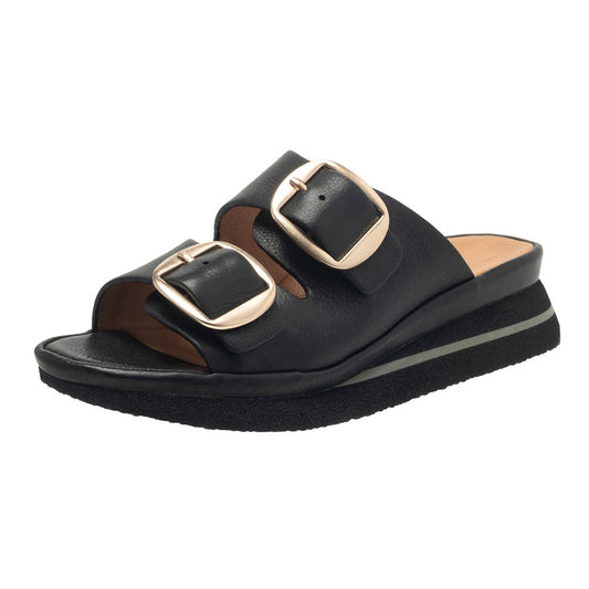 Linda 2 In Black Plonge Leather/Gold Buckle