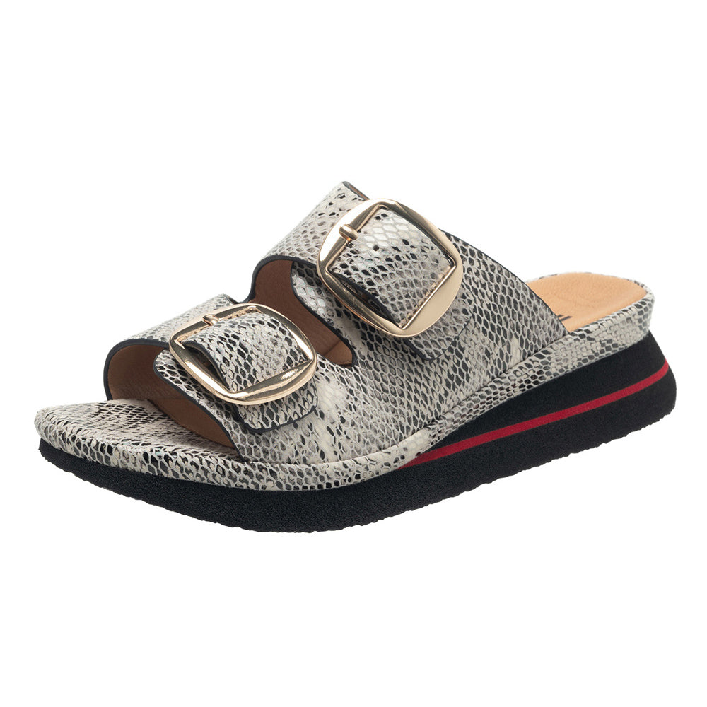 Linda In Black/White Snake Printed Leather