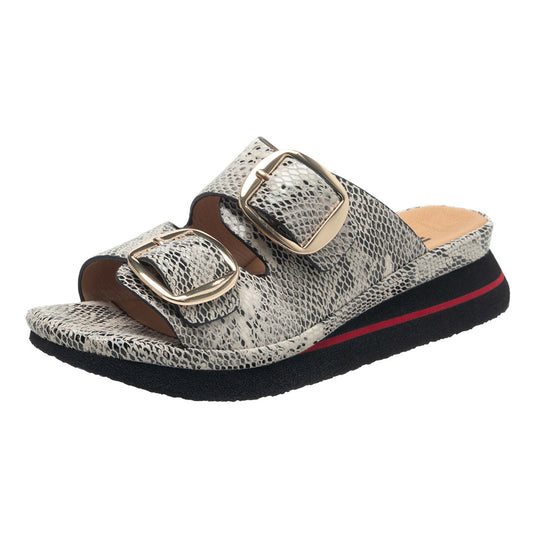 Linda In Black/White Snake Printed Leather