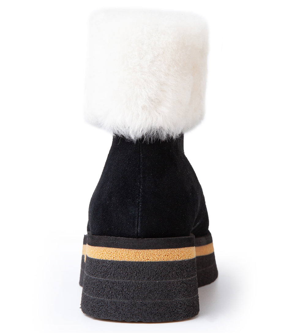 Blair In Black Water Resistant Suede/White Fur