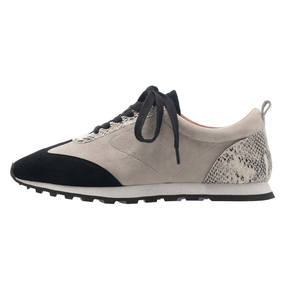 Caren In Black/Light Grey Suede/Black/White Snake Printed Leather