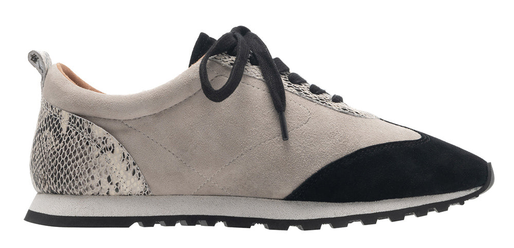 Caren In Black/Light Grey Suede/Black/White Snake Printed Leather