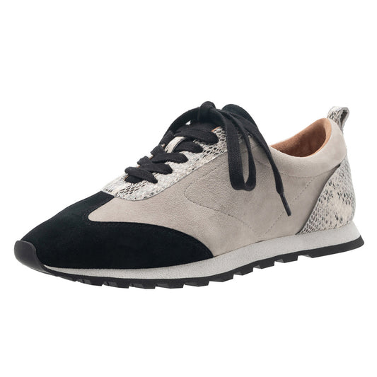 Caren In Black/Light Grey Suede/Black/White Snake Printed Leather