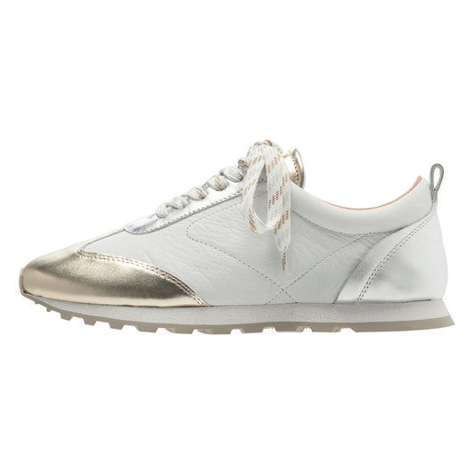 Caren In White/Silver Gold Metallic Leather