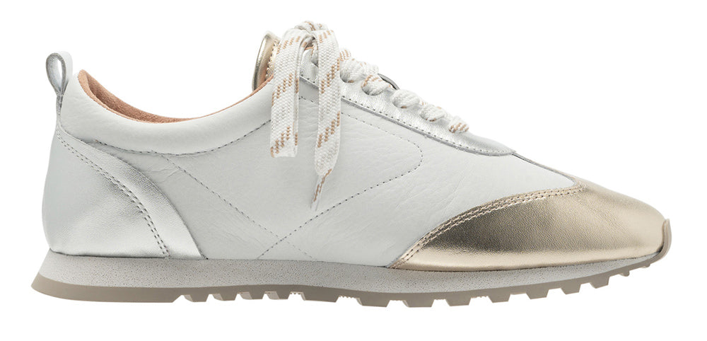 Caren In White/Silver Gold Metallic Leather