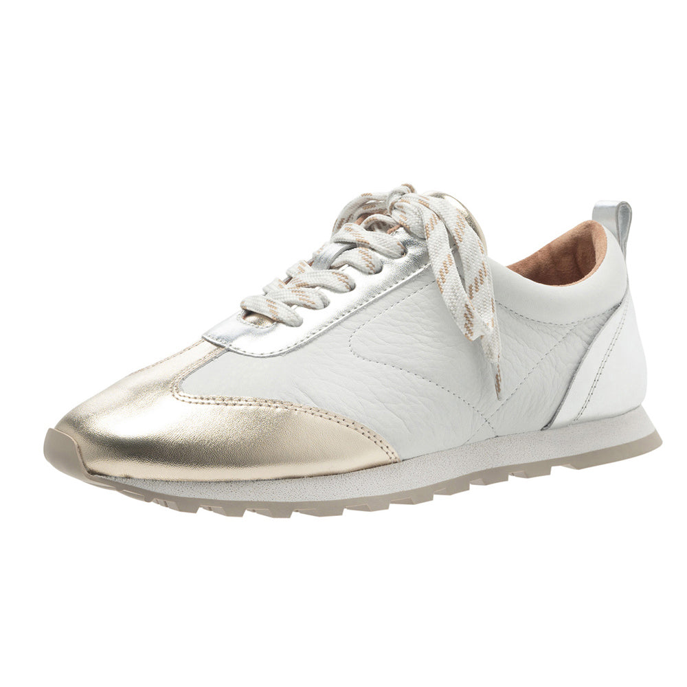 Caren In White/Silver Gold Metallic Leather