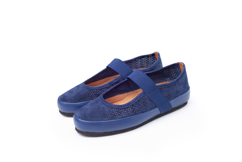 Cathy In Navy Perf Kid Suede/Plonge Leather