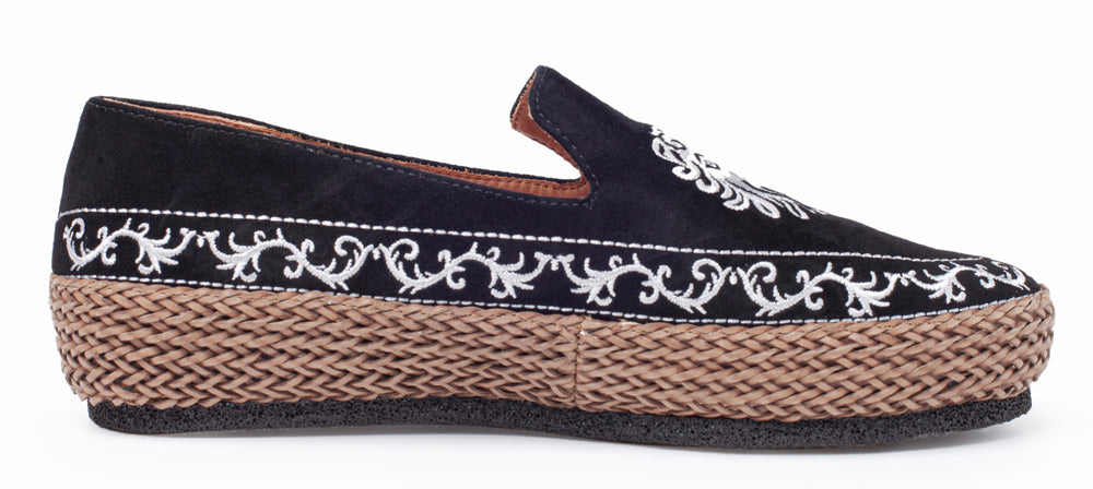 Cora In Black Kid Suede/Brown Woven Leather