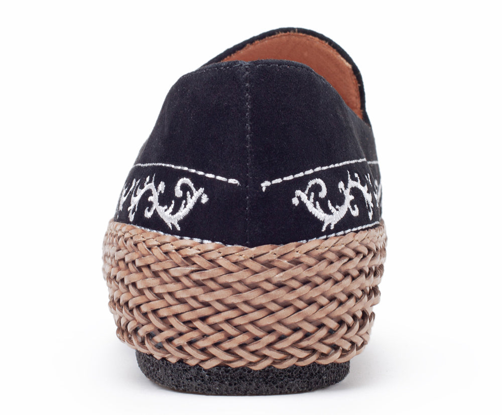 Cora In Black Kid Suede/Brown Woven Leather