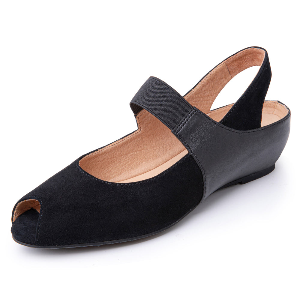 Paula In Black Kid Suede/Plonge Leather