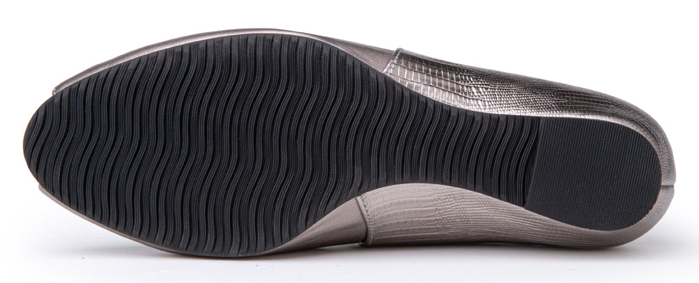 Paula In Pewter Metallic Leather/Lizard Printed Leather